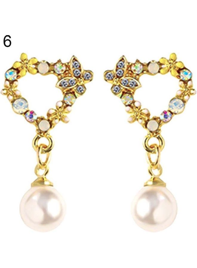 Rhinestone Flower Circle Heart Dangle Ear Stud Earrings