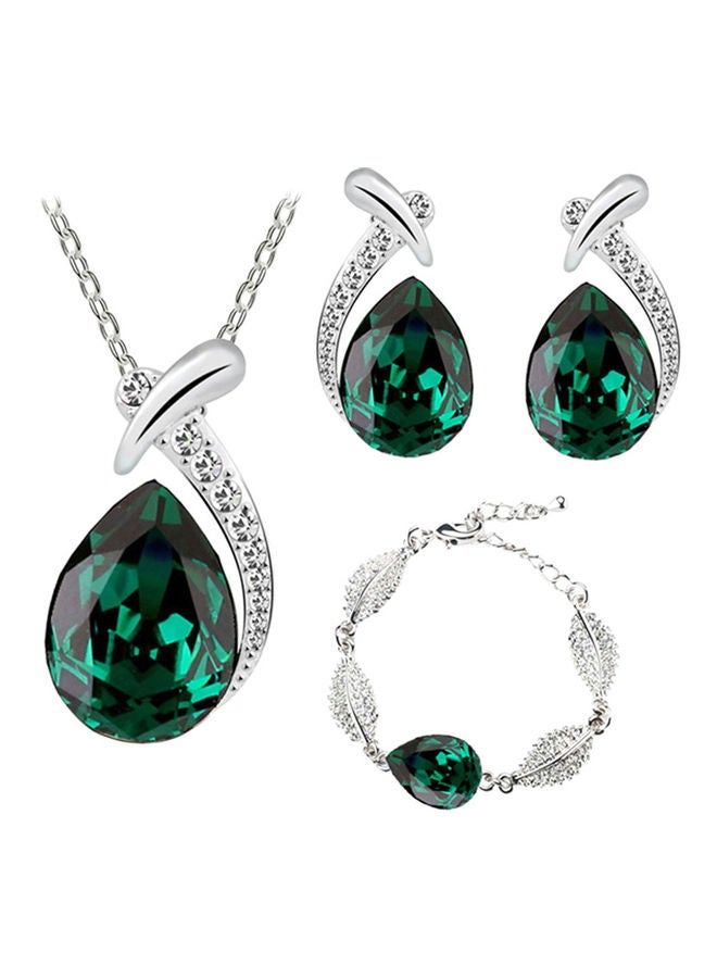 Rhinestone Inlaid Pendant Necklace Set With Bracelet 