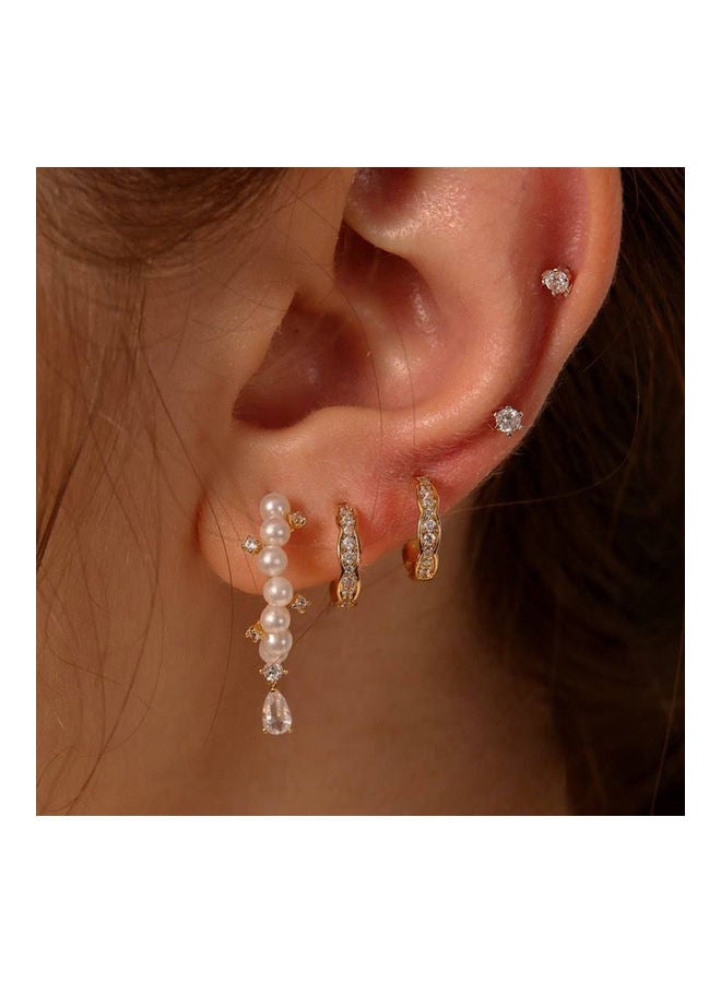 Generic - 5-Piece Rhinestone Faux Pearl Geometric Stud Earrings - Image 1