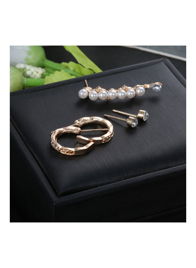 Generic - 5-Piece Rhinestone Faux Pearl Geometric Stud Earrings - Image 1