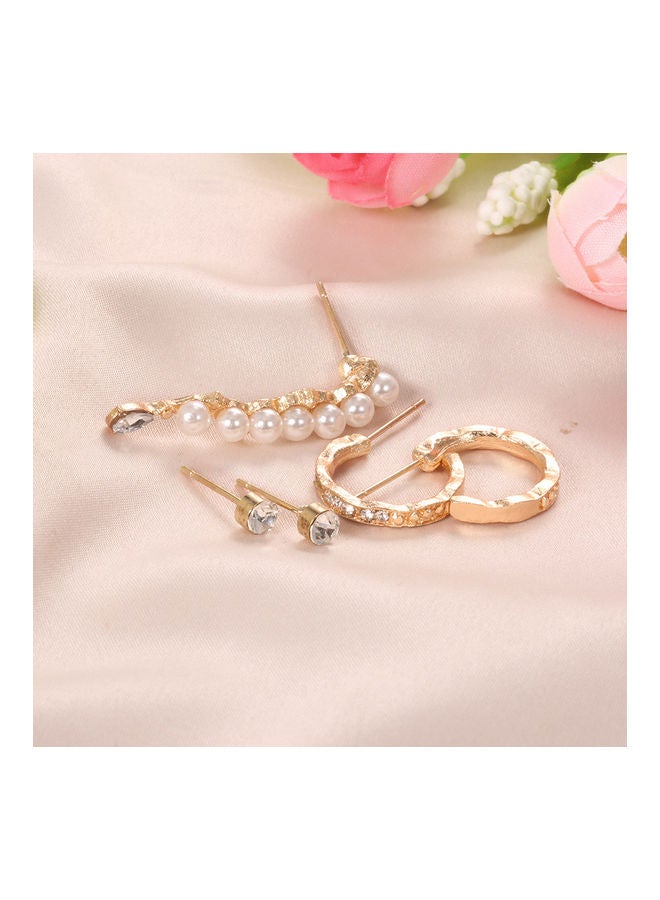 Generic - 5-Piece Rhinestone Faux Pearl Geometric Stud Earrings - Image 1
