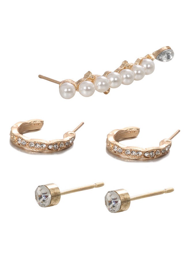 Generic - 5-Piece Rhinestone Faux Pearl Geometric Stud Earrings - Image 1