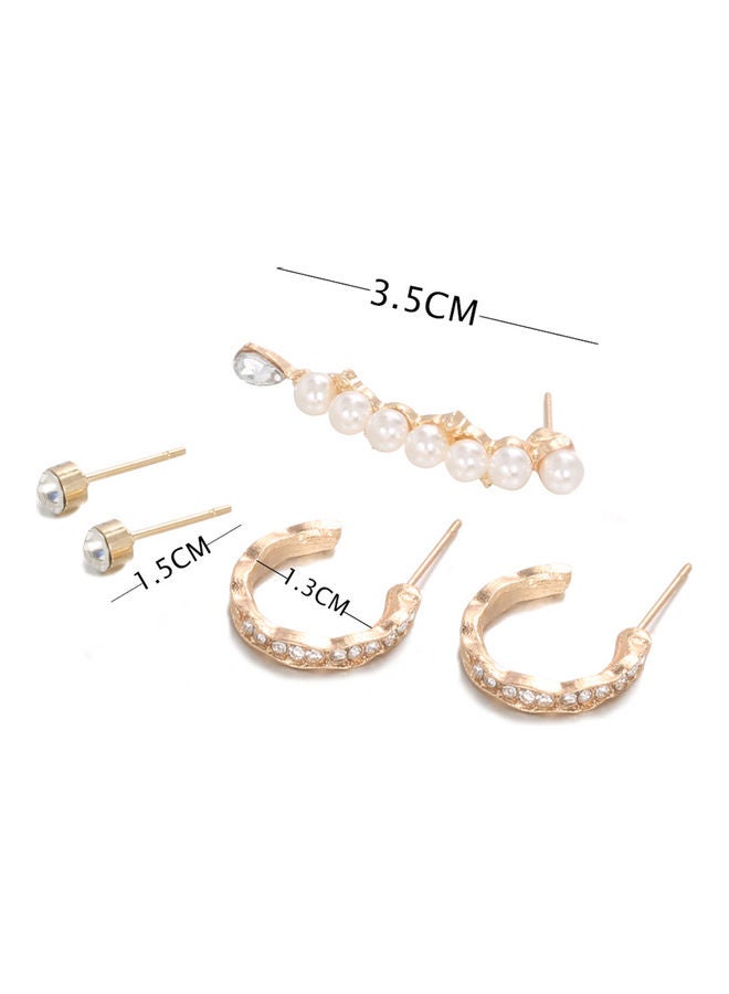 Generic - 5-Piece Rhinestone Faux Pearl Geometric Stud Earrings - Image 1