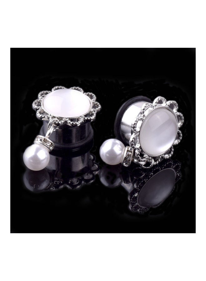 Flower Faux Pearl Dangle Ear Tunnel Expander Plug - Image 2