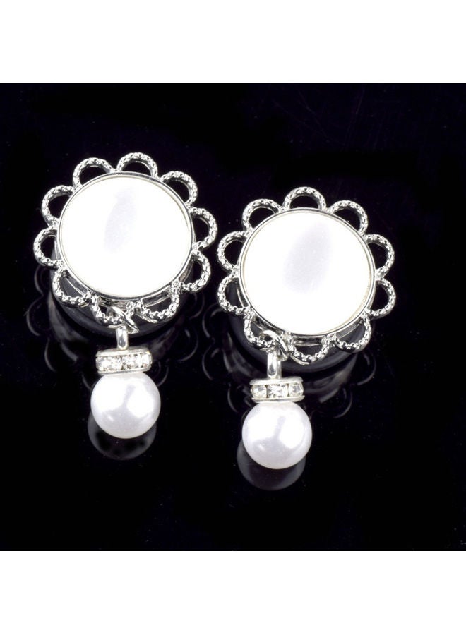 Flower Faux Pearl Dangle Ear Tunnel Expander Plug - Image 5