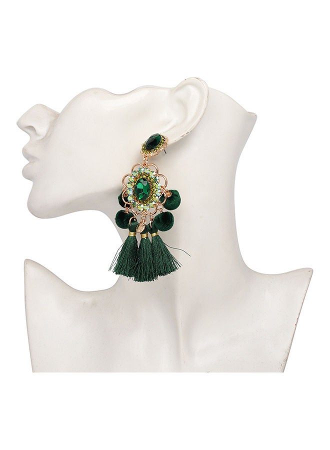 أقراط كبس متدلية مرصعة بحجر الراين على شكل زهرة مزينة بشرابة - Image 2