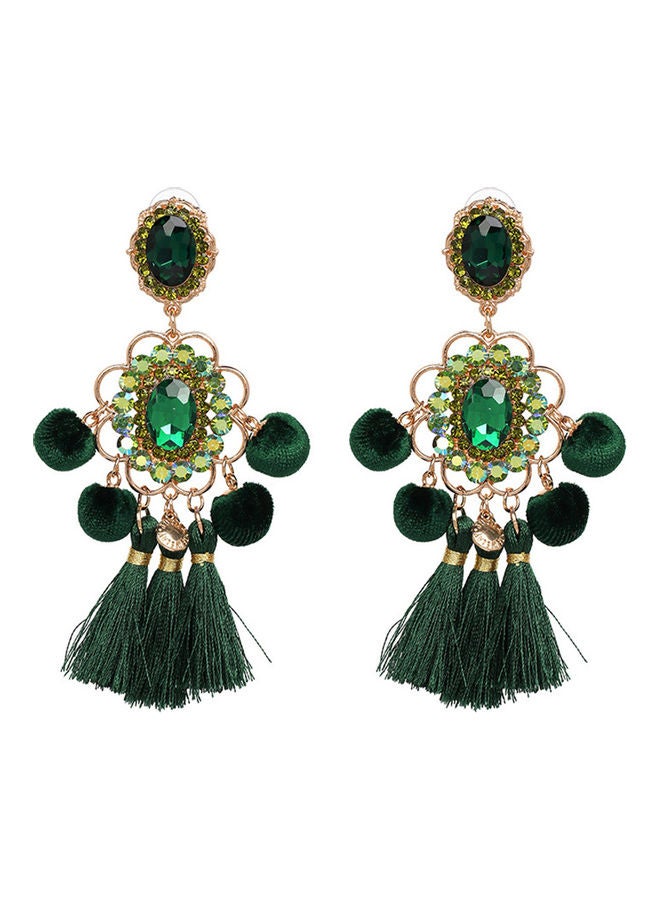 أقراط كبس متدلية مرصعة بحجر الراين على شكل زهرة مزينة بشرابة - Image 1