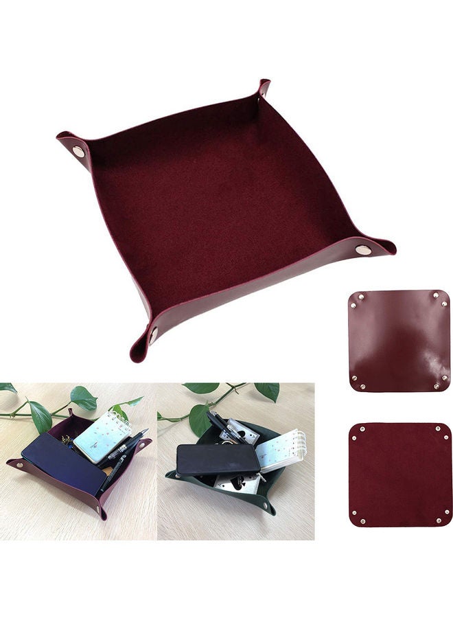 Faux Leather Small Desk Organizer Tray Wine Red 25x25x5cm - Image 2