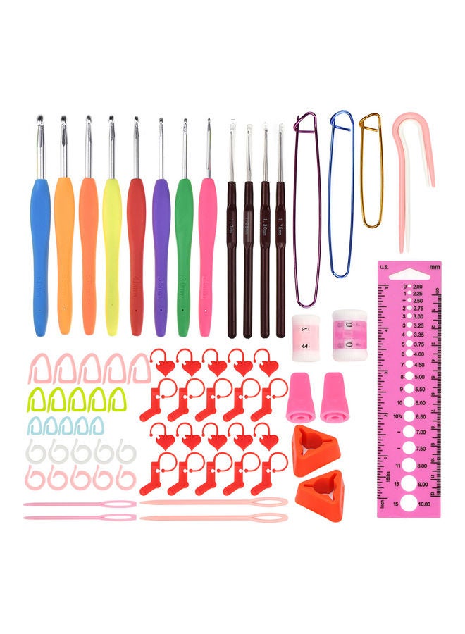 Anti-Slip Hooks Crochet Knitting Handle Needle Ruler With Marker Box Multicolour 14x6x3cm - Image 1