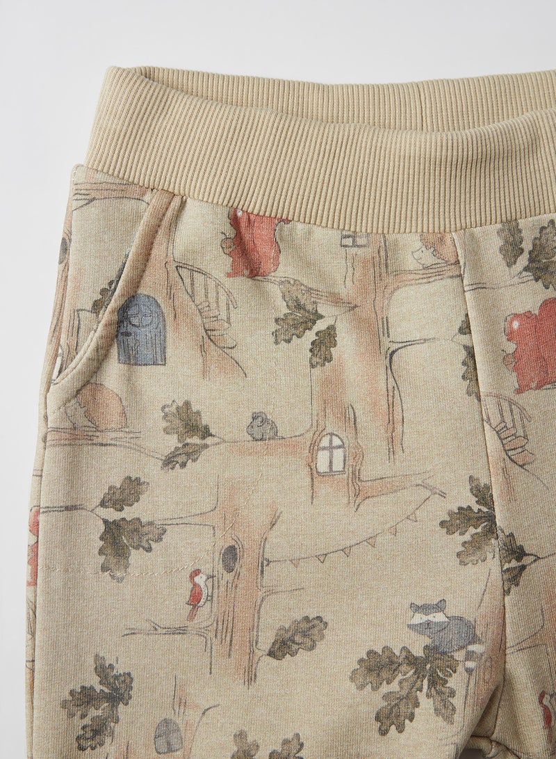 NAME IT - Stefan Newborn All Over Printed SweatPants Brown Rice - Image 1