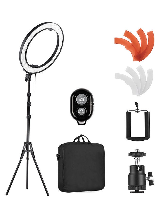 طقم مصباح LED حلقي لتصوير الفيديو برتقالي/أبيض/أسود