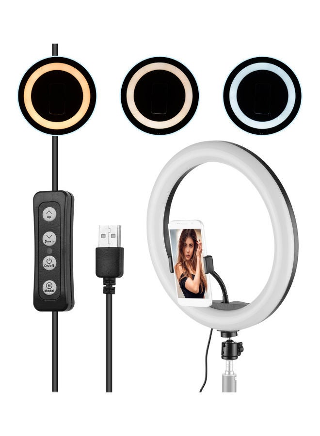 LED Ring Light With Ballhead Cell Phone Holder Black/White - Image 1