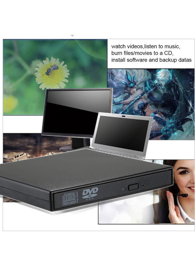 USB Portable Slim External DVD-CD-RW Optical Disc Drive Reader Black  - Image 5