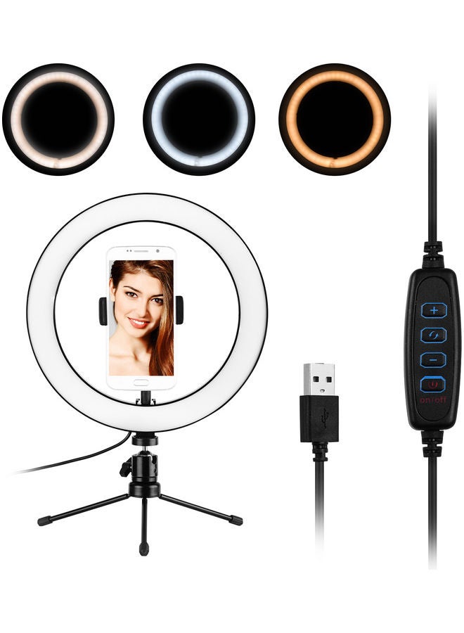 LED Ring Light Photography Light With Phone Holder Tripod Black