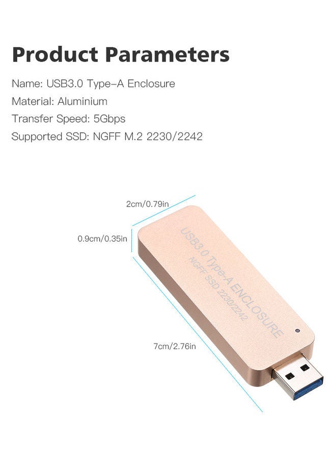 USB3.0 Type-A Enclosure Gold  - Image 4