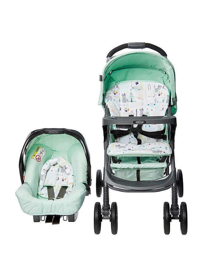 Mirage Plus Aztec Comfortable Stroller Travel System With Large Canopy And Adjustable Recline Positions- Light Green