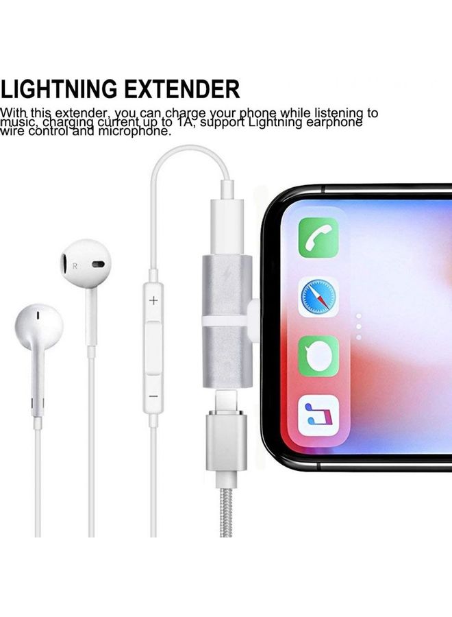 DFSP - 3 In 1 Double Lightning Headphone Audio And Charge Splitter Adapter For Iphone X/Iphone 8/8 Plus/Iphone 7/7Plus Silver - Image 1
