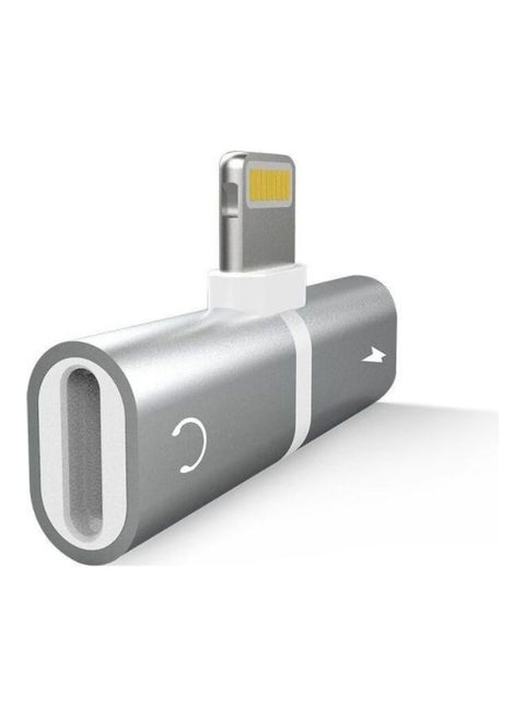 2 In 1 Double Lightning Headphone Audio And Charge Splitter Adapter For Iphone X/8/8 Plus/7/7 Plus Silver