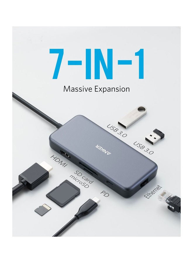 Anker - 7 In 1 PowerExpand+ USB-C Hub Adapter For MacBook Pro/Chromebook/XPS Grey - Image 1