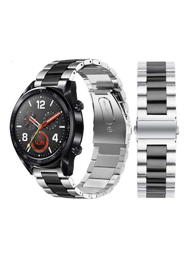 Generic Classic Stainless Steel Strap Smartwatch Band For Samsung 44mm/Huawei GT2/Gear 3/Honor Magic 2 Silver/Black  - Image 1