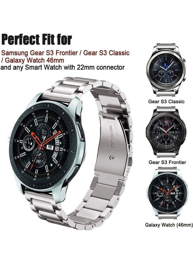 Metal Link Smartwatch Replacement Strap Band With Double Button Butterfly Flip Closure For Samsung Gear Frontier S3/Galaxy Watch Silver - Image 2