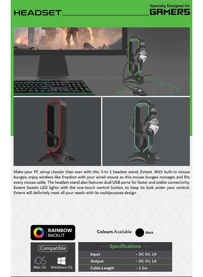 Mouse Bungee With Headphone Stand And USB Hub Black