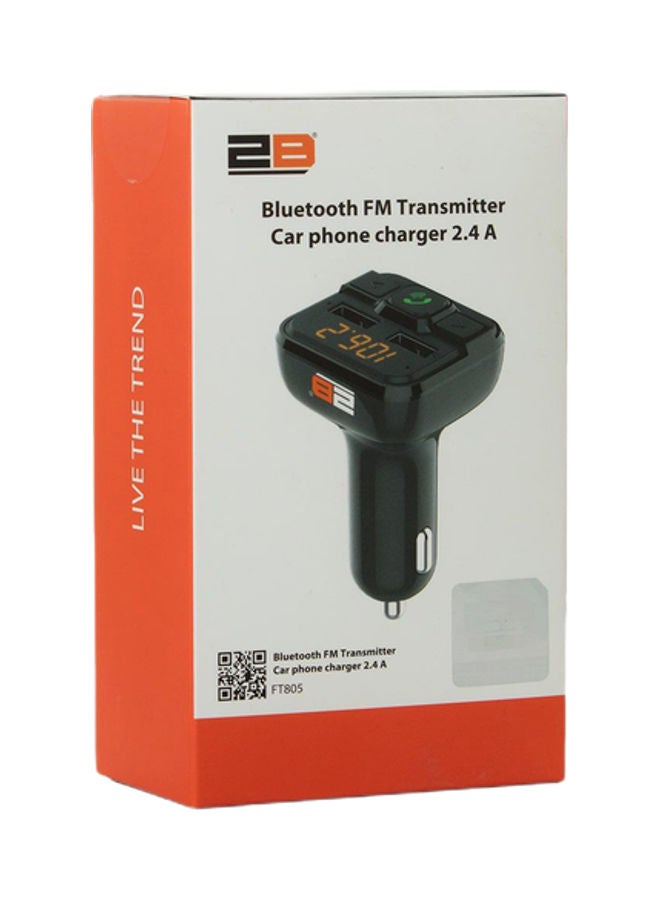 2B - 2 In 1 Dual Port Car Charger With Blutooth FM Transmitter Black - Image 1
