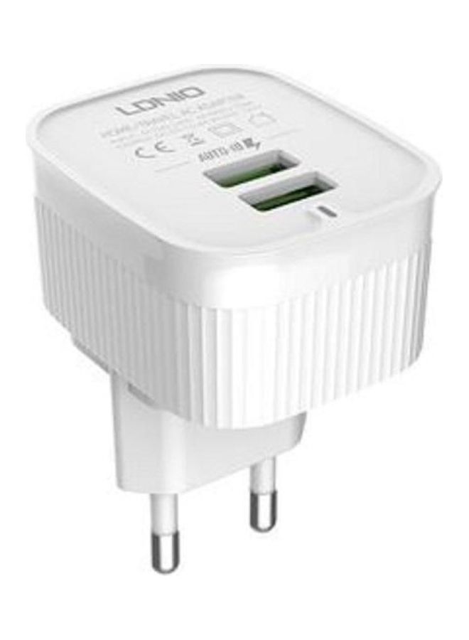 LDNIO 2-Piece Universal Travel Plastic Quick Charger With 2 Port USB 2.4A And Cable White - Image 1