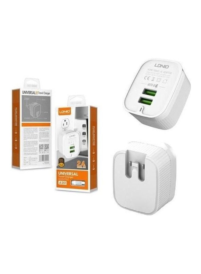 LDNIO 2-Piece Universal Travel Plastic Quick Charger With 2 Port USB 2.4A And Cable White - Image 2