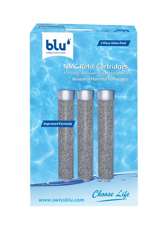 Blu NMC Refill Cartridges For Handheld Ionic Shower Filter - 3 Piece Value Pack Grey L2.4xW2.4xH12.2cm 