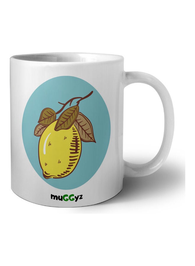 muGGyz - 11Oz Cnva2 Cute Hand Drawn Art Noveau Fruit Citrus Lemon Ceramic Coffee Mug White - Image 1