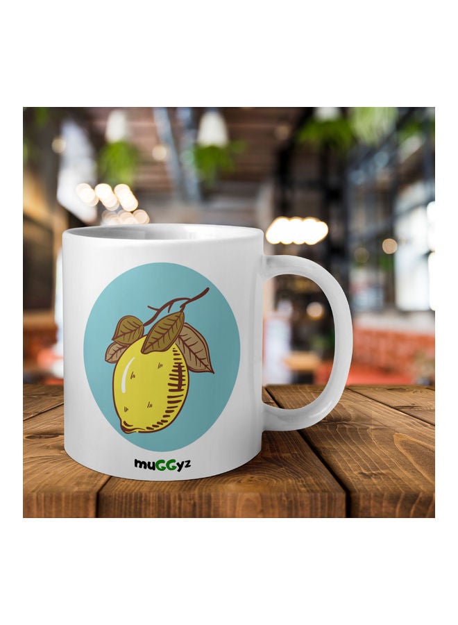 muGGyz - 11Oz Cnva2 Cute Hand Drawn Art Noveau Fruit Citrus Lemon Ceramic Coffee Mug White - Image 1
