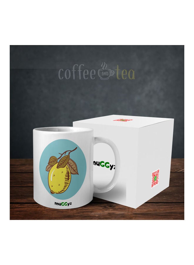 muGGyz - 11Oz Cnva2 Cute Hand Drawn Art Noveau Fruit Citrus Lemon Ceramic Coffee Mug White - Image 1