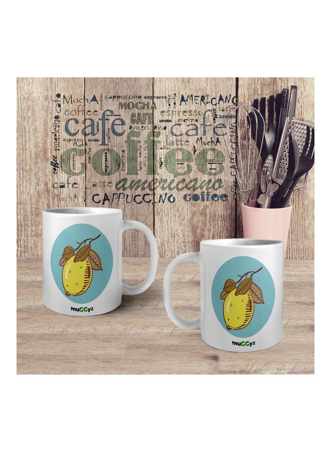 muGGyz - 11Oz Cnva2 Cute Hand Drawn Art Noveau Fruit Citrus Lemon Ceramic Coffee Mug White - Image 1