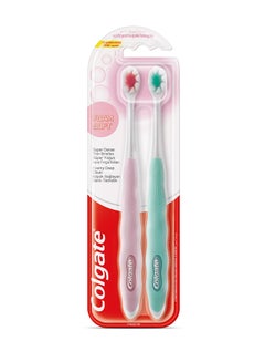 Foamsoft Super Dense Thin Bristle Toothbrush, 2 Piece Multicolour
