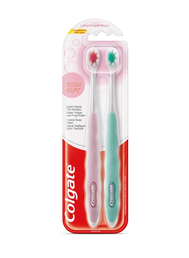 Colgate - Foamsoft Super Dense Thin Bristle Toothbrush, 2 Piece Multicolour - Image 1