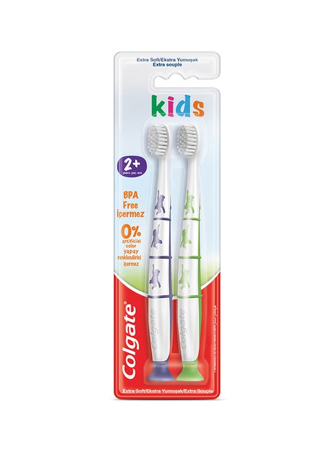 2-Piece Kids Toothbrush Bpa-Free Extra Soft Multicolour