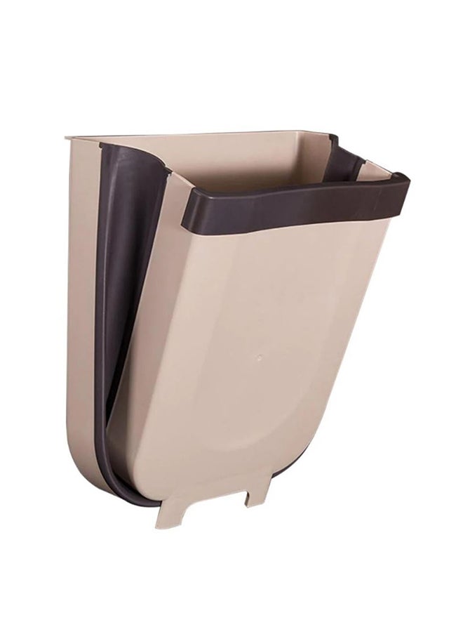 Small Collapsible Hanging Trash Can For Kitchen Cabinet Door Beige 11.4x10inch  - Image 1