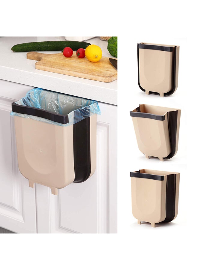Small Collapsible Hanging Trash Can For Kitchen Cabinet Door Beige 11.4x10inch  - Image 2