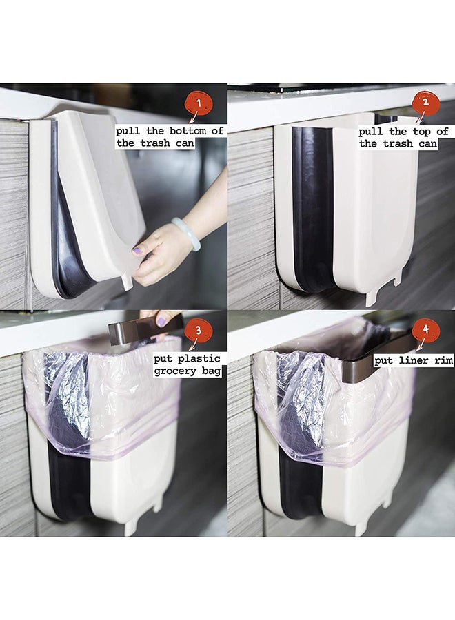 Small Collapsible Hanging Trash Can For Kitchen Cabinet Door Beige 11.4x10inch  - Image 5