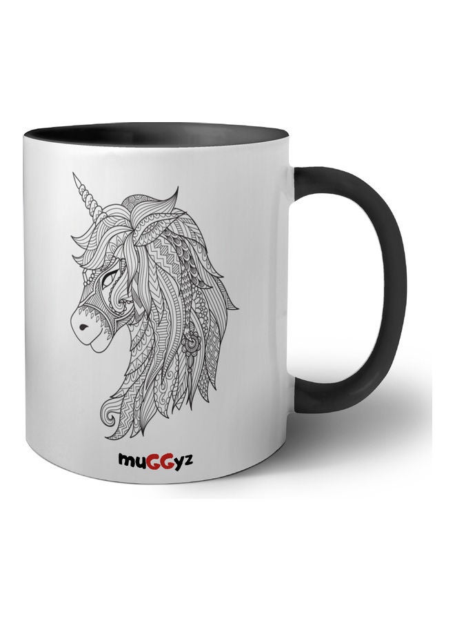 muGGyz Hartals Hand Drawn Decorative Unicorn Printed Mug Black/White - Image 1