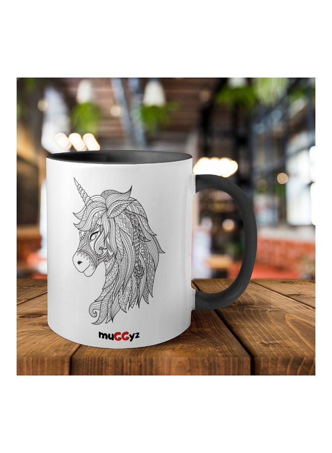 muGGyz Hartals Hand Drawn Decorative Unicorn Printed Mug Black/White - Image 2