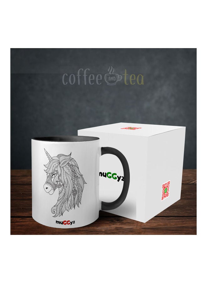 muGGyz Hartals Hand Drawn Decorative Unicorn Printed Mug Black/White - Image 3