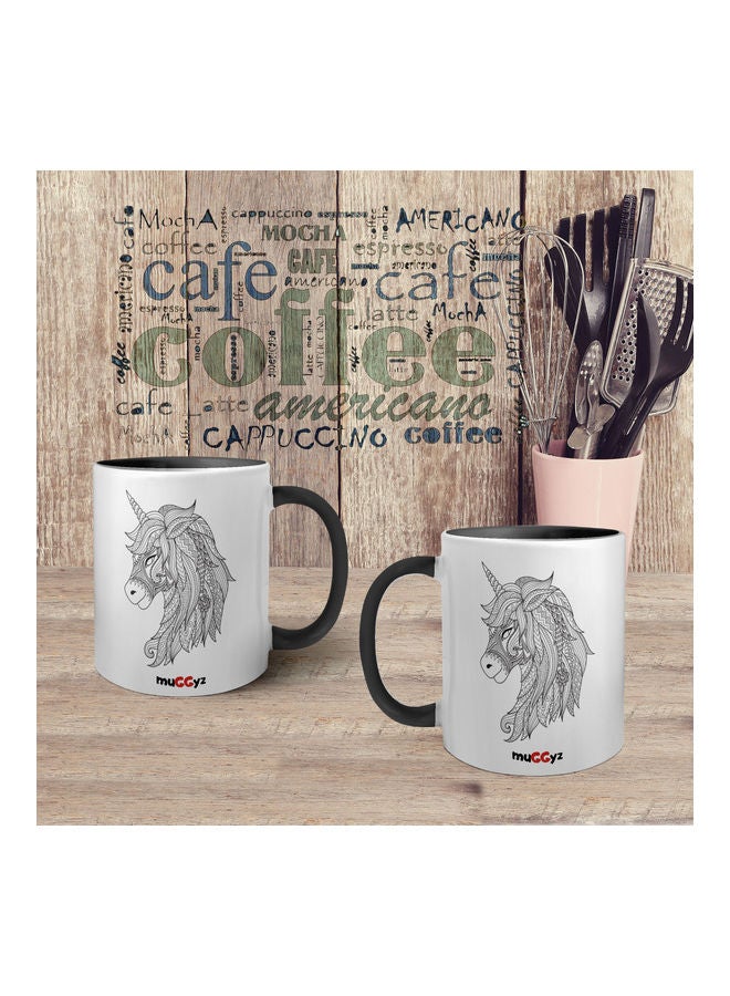 muGGyz Hartals Hand Drawn Decorative Unicorn Printed Mug Black/White - Image 4