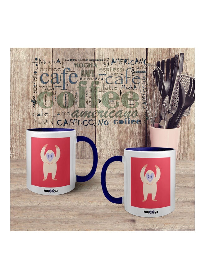muGGyz - Love Monster Okay Gesture Valentine Printed Mug Blue/White/Red - Image 1