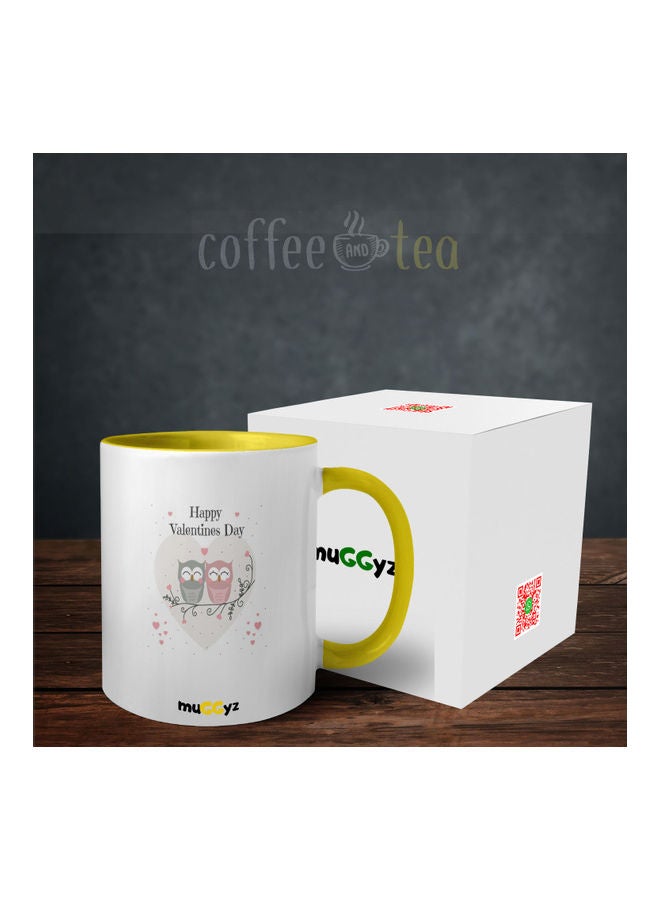 muGGyz - Happy Valentine Day Printed Coffee Mug Yellow/White/Pink - Image 1