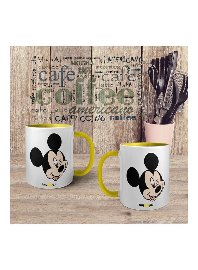 muGGyz Disney Mickey Mouse Printed Coffee Mug Yellow/White/Black  - Image 4