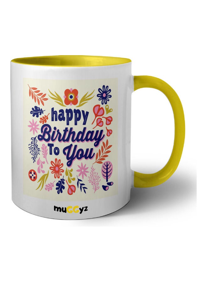 muGGyz Happy Birthday To You Printed Coffee Mug Yellow/White/Blue - Image 1