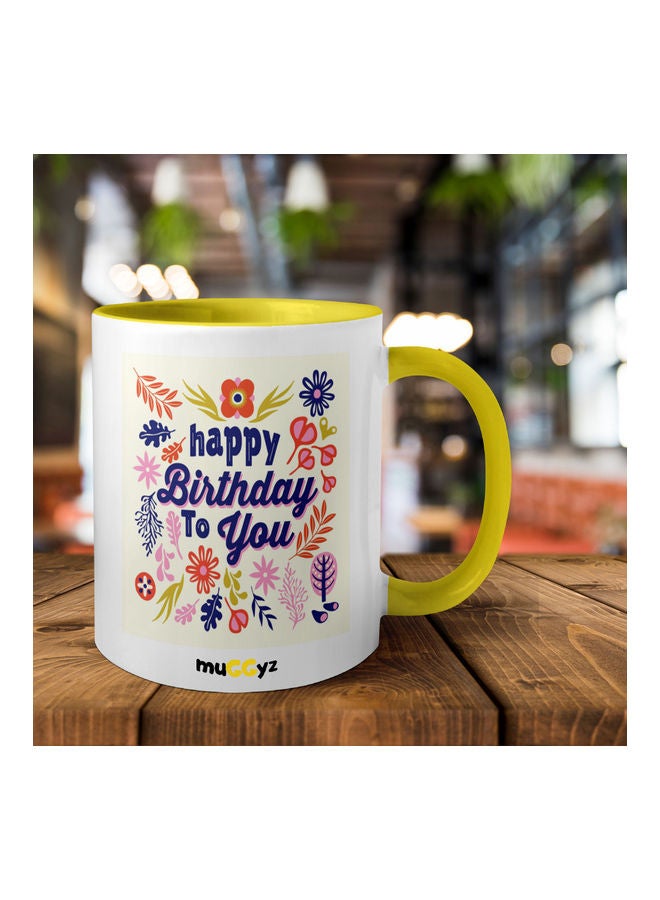 muGGyz Happy Birthday To You Printed Coffee Mug Yellow/White/Blue - Image 2