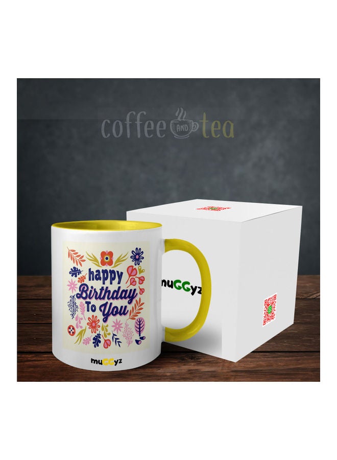 muGGyz Happy Birthday To You Printed Coffee Mug Yellow/White/Blue - Image 3